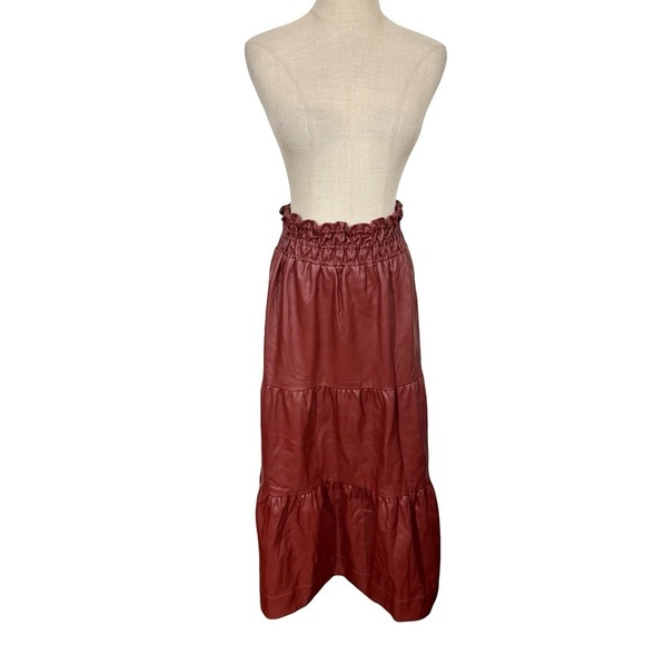Anthropologie The Somerset Tiered Maxi Skirt: Faux Leather Edition Wine Bordeaux - Picture 4 of 11